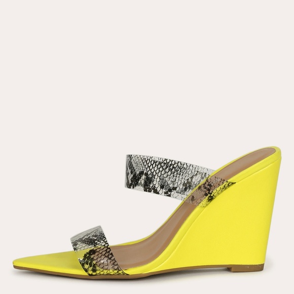 HP💃 Neon Snake Clear Band Wedge Heel Mule Sandals - Picture 3 of 4